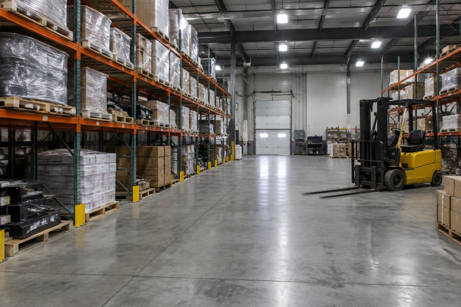 Concrete floor in an open warehouse