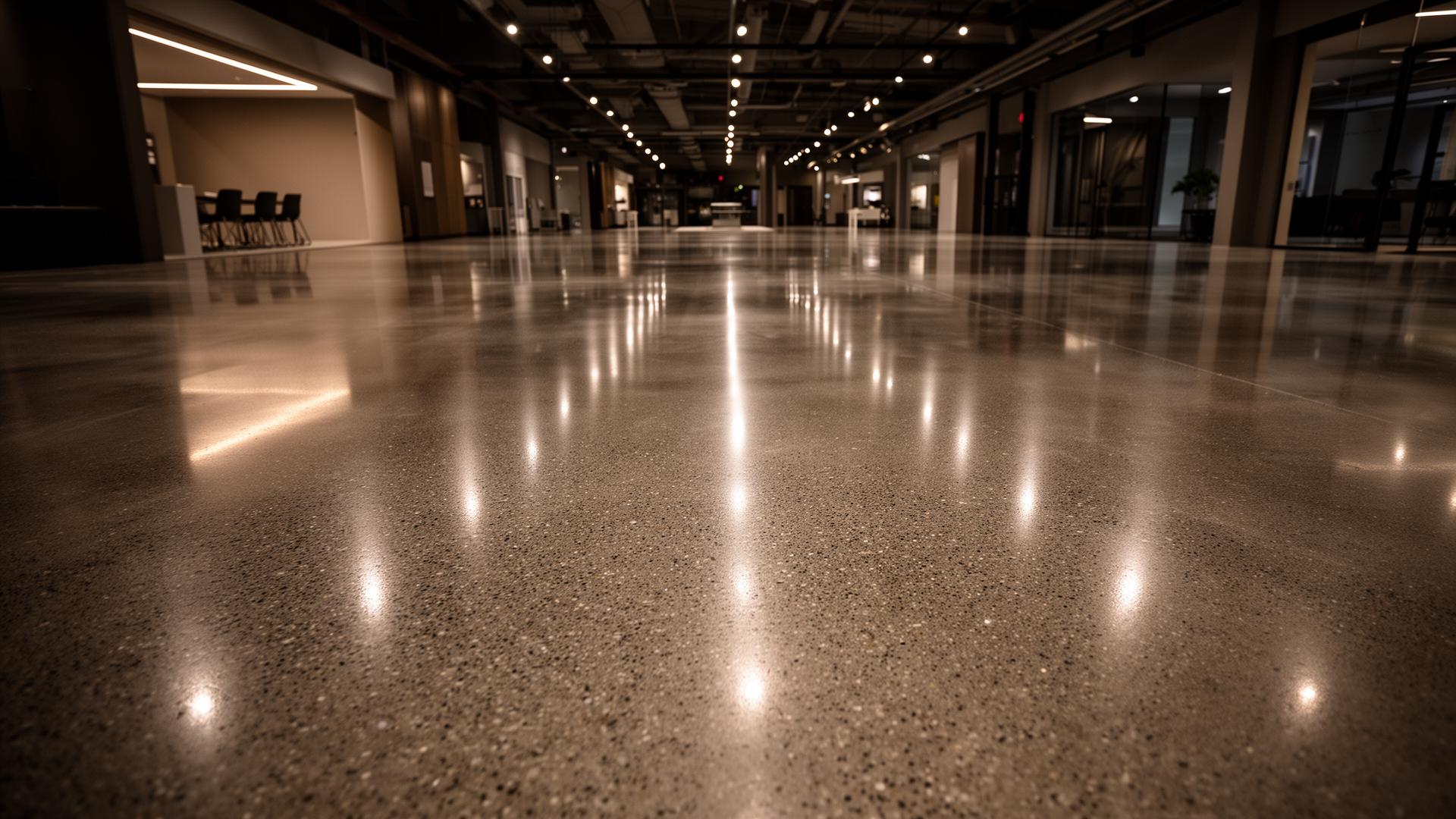 Polished concrete floor in a commercial showroom
